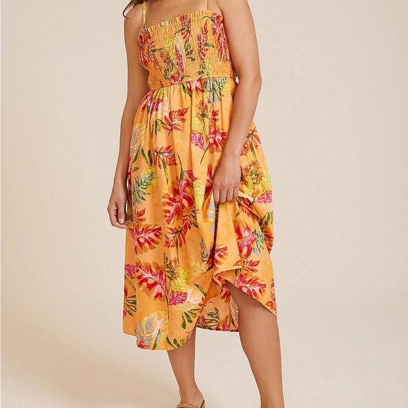 Floral Smocked Poplin Midi Dress - Picture 1 of 4